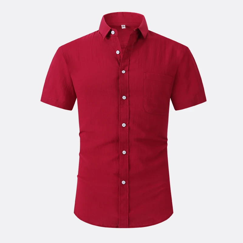 Summer Men's Linen Casual Button Up Shirt Short Sleeve 100% Cotton Regular Fit Solid Beach Style Shirt USA S-XXL Plus Size