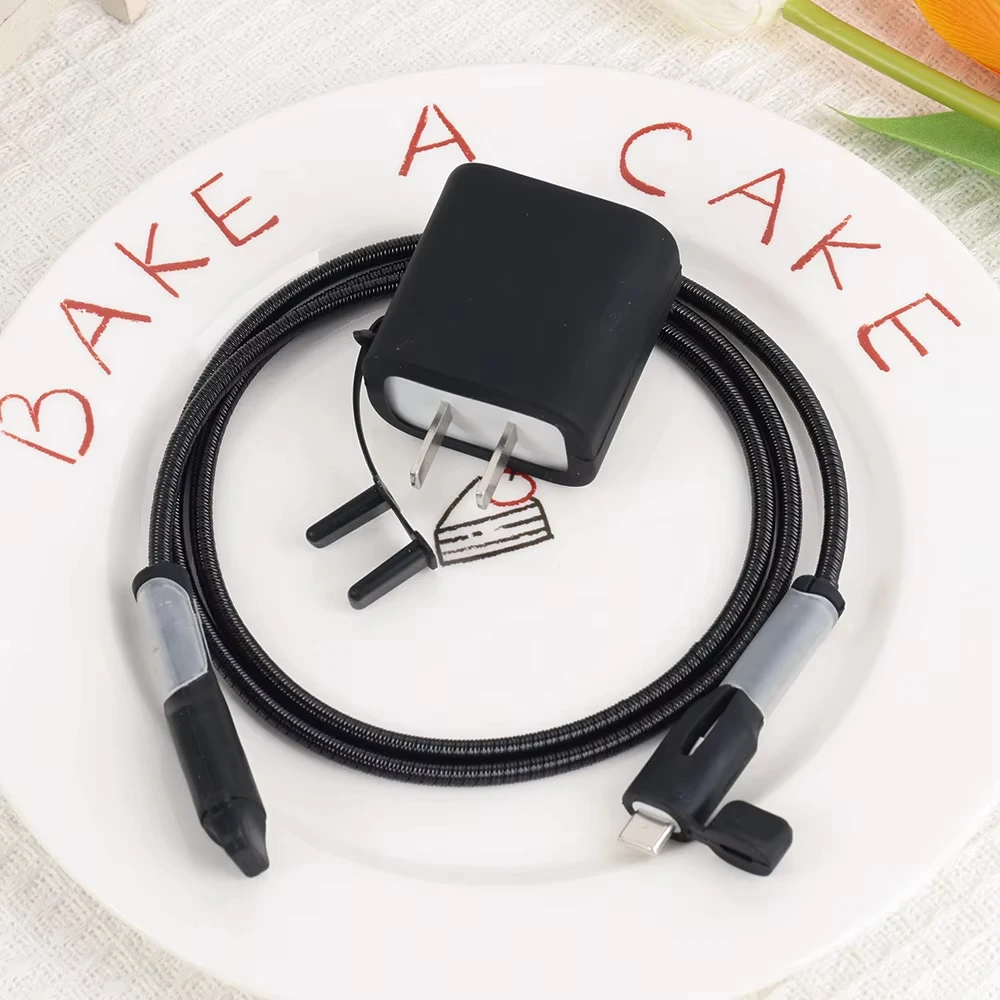 Black Data Cable Charger Protector Cover For iPhone 18W/20W 