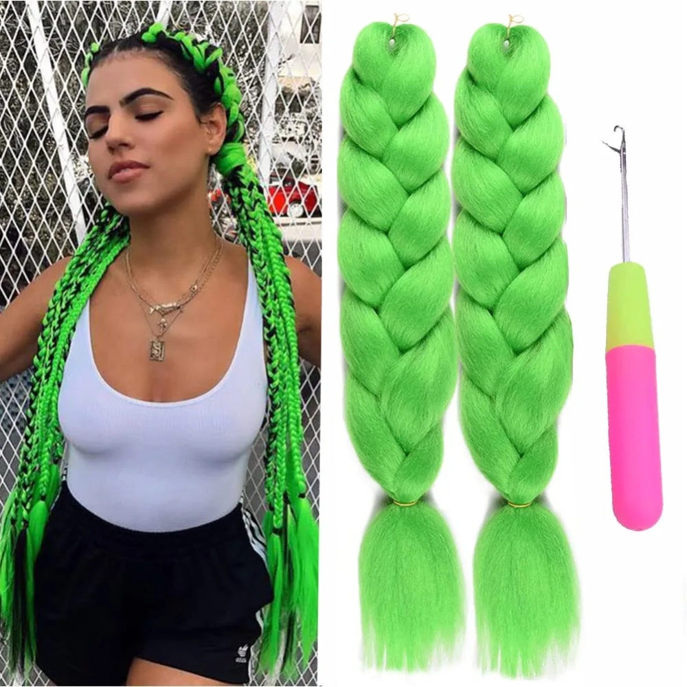 Jumbo Braided Hair Extensions 60cm High Temperature Synthetic Fibre Braided Hair Twisted Crochet Pre-Stretched Carnicaroon Green