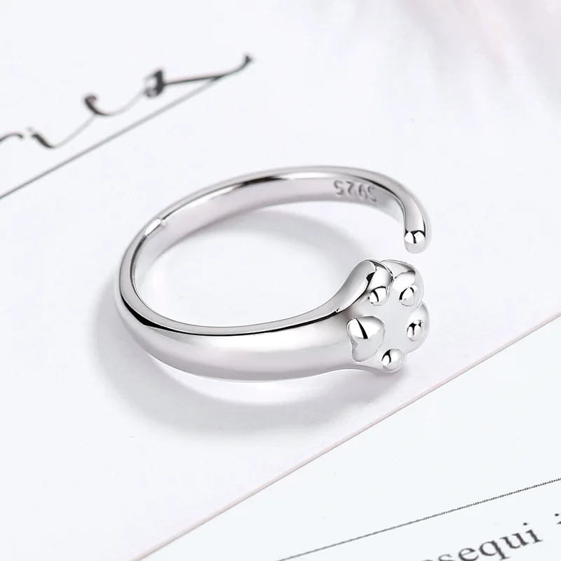 خاتم من الفضة الإسترليني عيار 925 أنيق على شكل قطة حلوة على شكل مخلب قطة هدية للذكرى السنوية لحفلات أعياد الميلاد #2