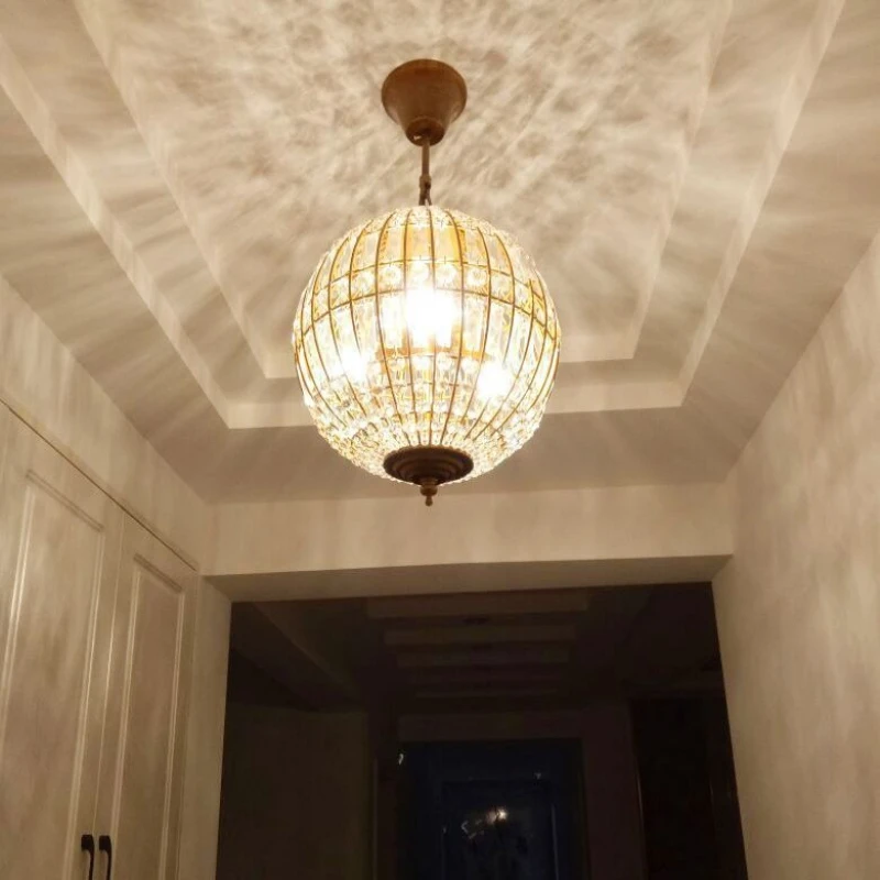 

American Luxurious Pendant Lights Sphere Crystal LED Ceiling Chandelier Villa Living Room Hotel Art Home Decoration Hanging Lamp