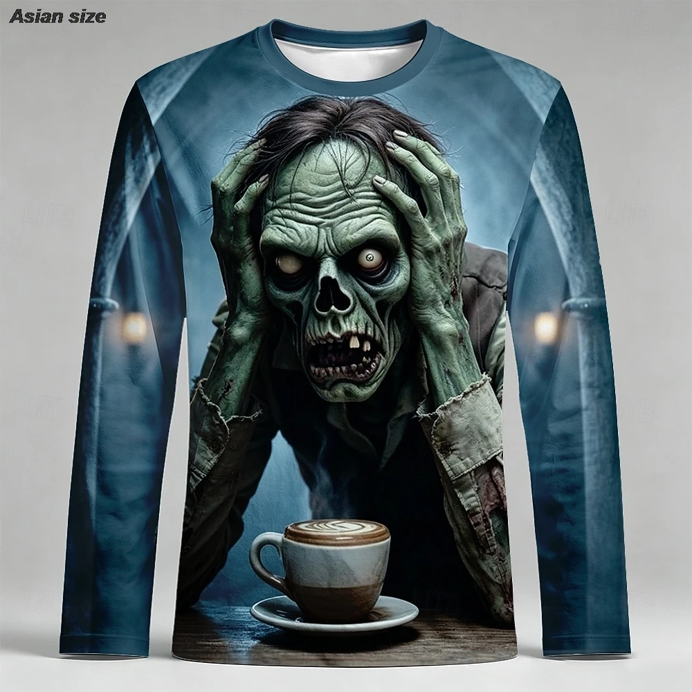 Halloween Men's Zombies T Shirt Long Sleeve T shirt 3D Print Crew Neck Shirt Fashion Exaggerated casual tops