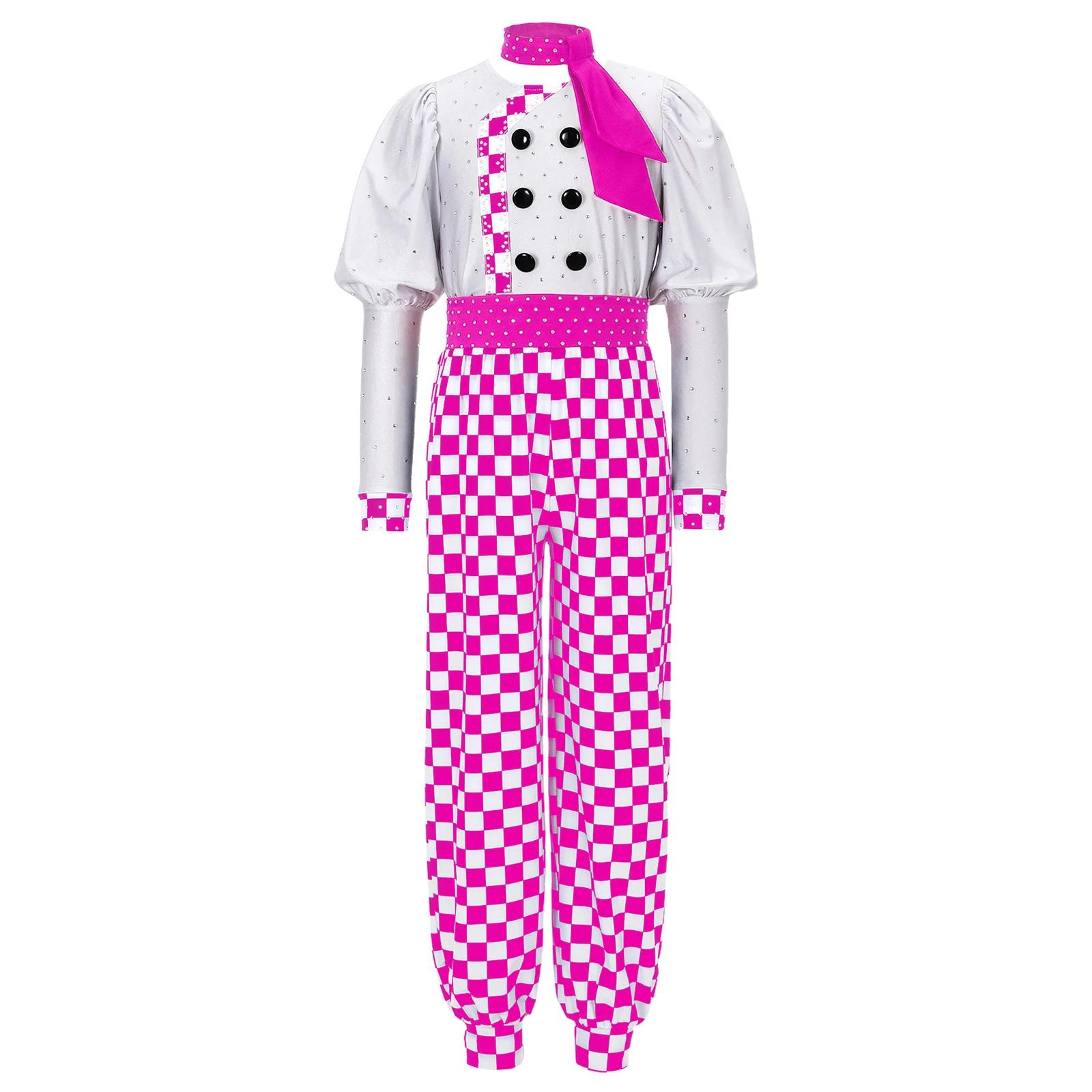 

Girls Boys 3Pcs Chef Costumes Role Play Chef Costume Plaid Long Sleeve Top+Matched Neck Wear+Pants Set for Cosplay Themed Party