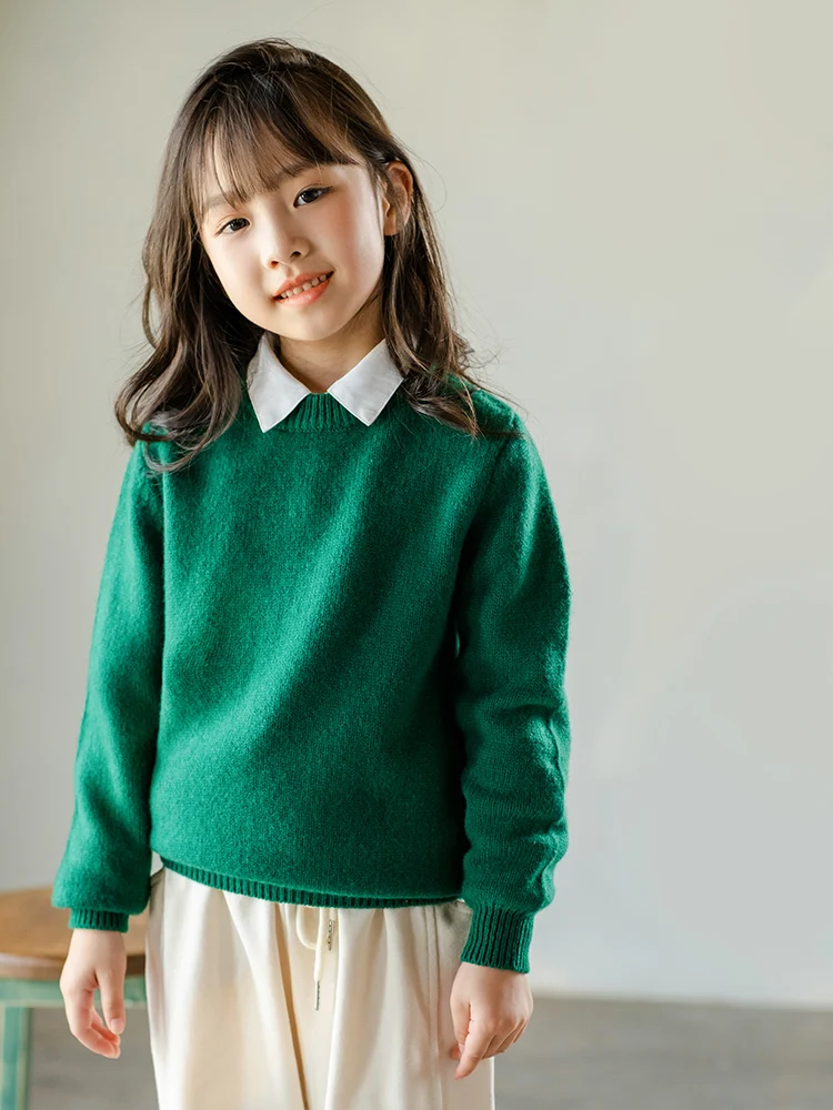 Children's Winter Basic Model Pure Wool Thick O-neck Pullover Boys Girls Kid 100% Au Merino Sweater Solid Teenager Tops Jumper