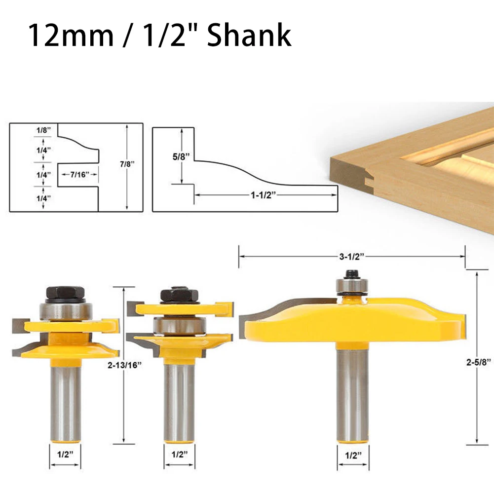Carving Router Bit Cabinet Door Panel Bit Woodworking Tools Durable 3Pcs Ogee Joint Raised Panel 12mm 1/2