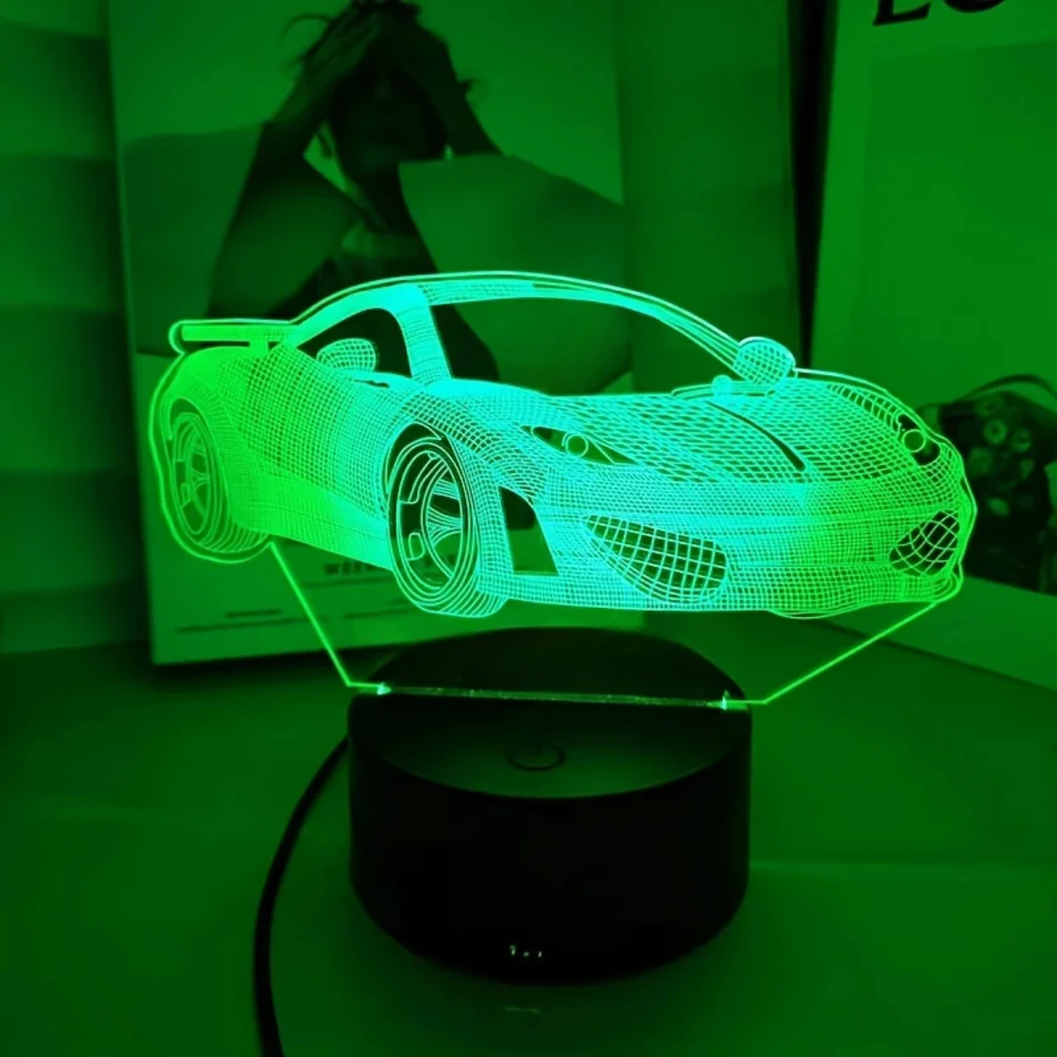 Stylish 3D Car Night Light Lamp with 7-Color Changing Ambient Light - Perfect 3D Optical Illusion for Bedroom Decor - One Piece