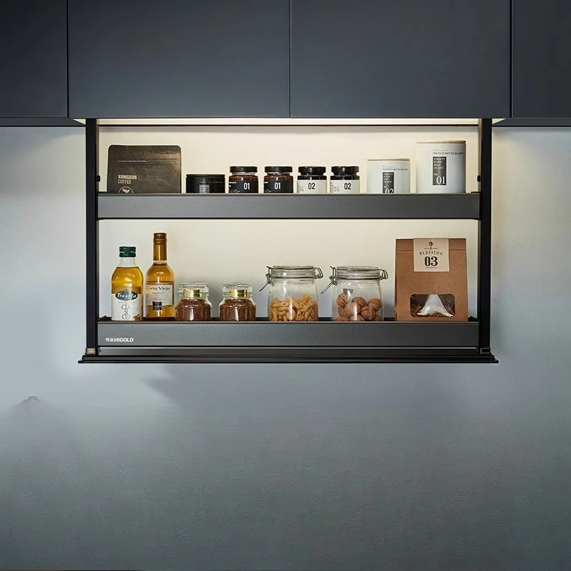

kitchen double-layer basket hanging cabinet lifting seasoning rack intelligent electric lifting seasoning basket vertical
