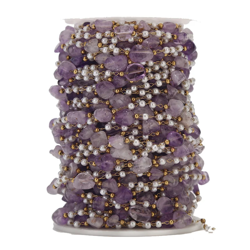 

1 метр, цепочка из натурального камня из нержавеющей стали, имитация жемчуга, хрустальные бусины, ожерелье, браслет, цепочка для изготовления ювелирных изделий своими руками