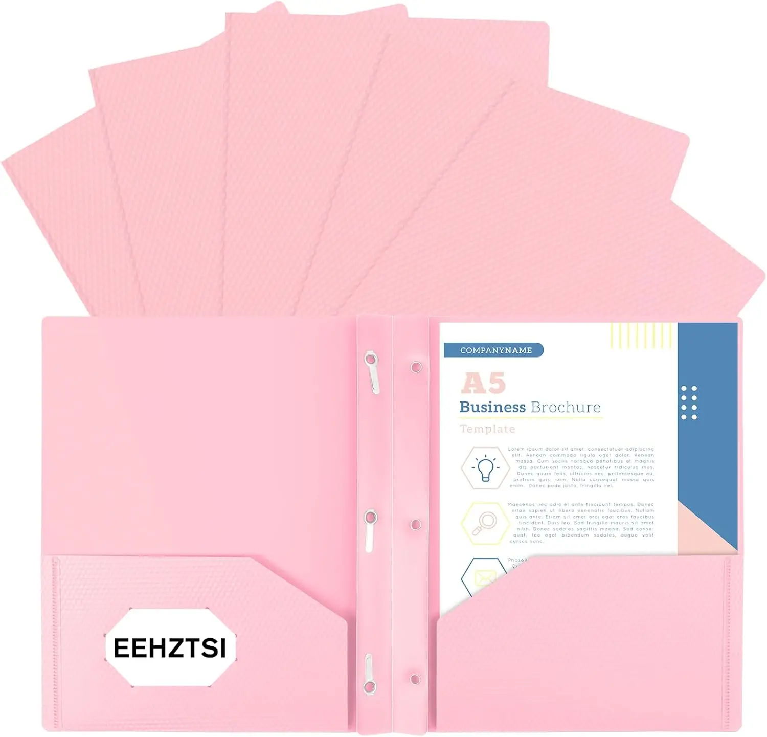 

6-Pack Pastel Pink Folders with Pockets and Prongs, Holds US Letter Paper for School Office Home