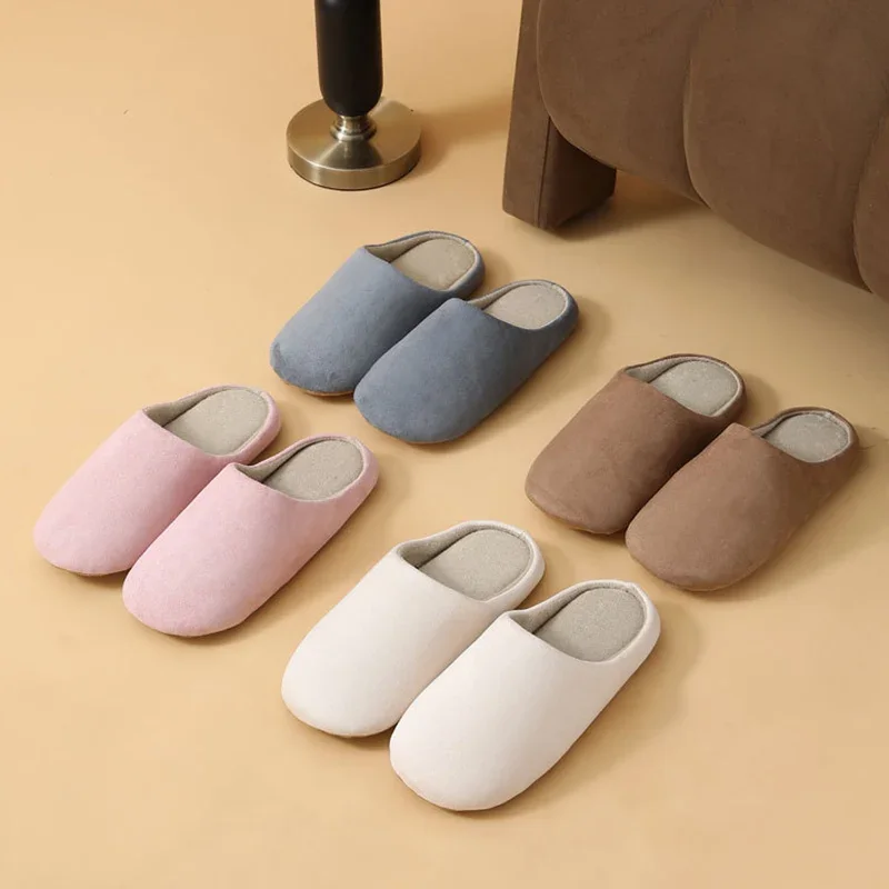 

Unisex Japanese Style Mute Indoor Slippers Lightweight Super Soft Home Cotton Shoes Woman Autumn Winter Comfort House Slippers