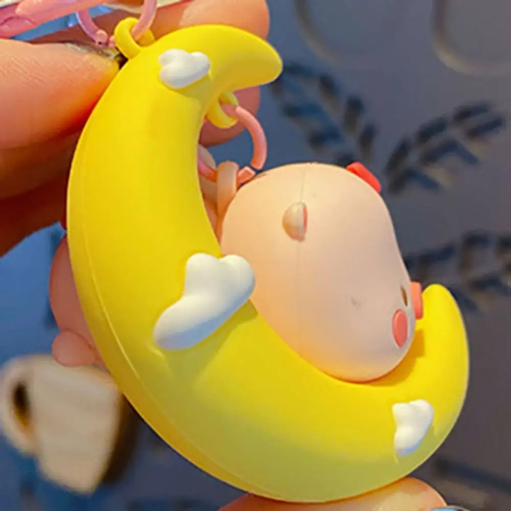 Creative Moon Flying Pig Keyring Cute Animal Piggy Doll Keychain Cartoon PVC Car Key Pendant Students