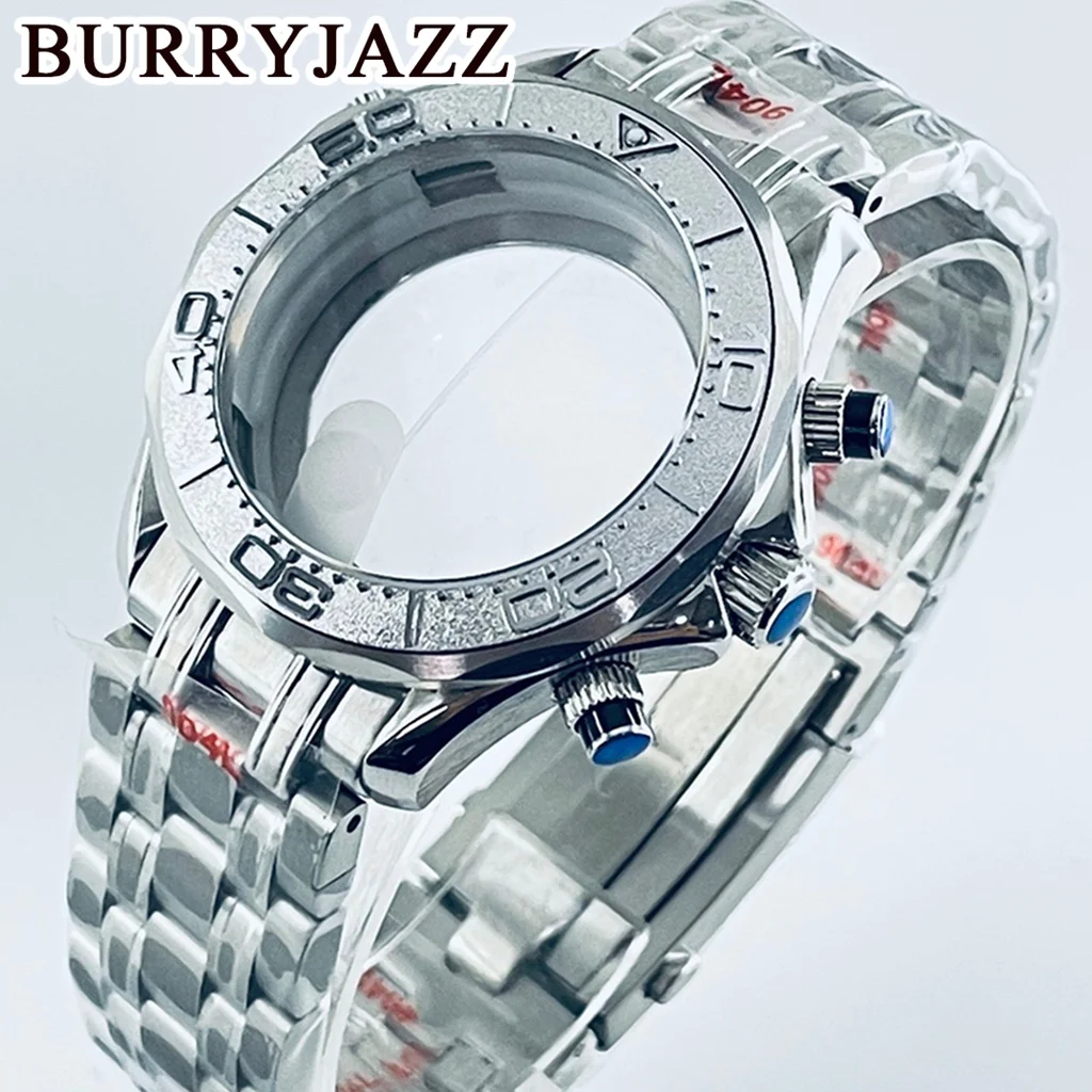 BURRYJAZZ 40Mm Seamaster 300 Casing Jam Tangan Cocok VK63 VK64 Multifungsi Kuarsa Chronograph Perak Casing Jam Tangan Kaca Safir