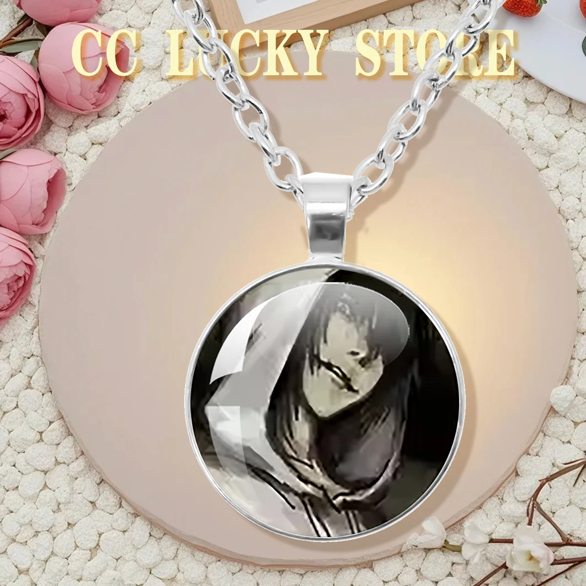 Jeff The Killer Necklace Creepy Urban Horror Legend Killer Jeff Anime Peripheral 25MM/30MM Glass Round Pendant Necklace Gift