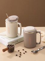 WORTHBUY 480ml 304 Stainless Steel Coffee Mug With Lid&Spoon&Straw,Insulated Coffee Cup For Student Adult Office Drinking Cup