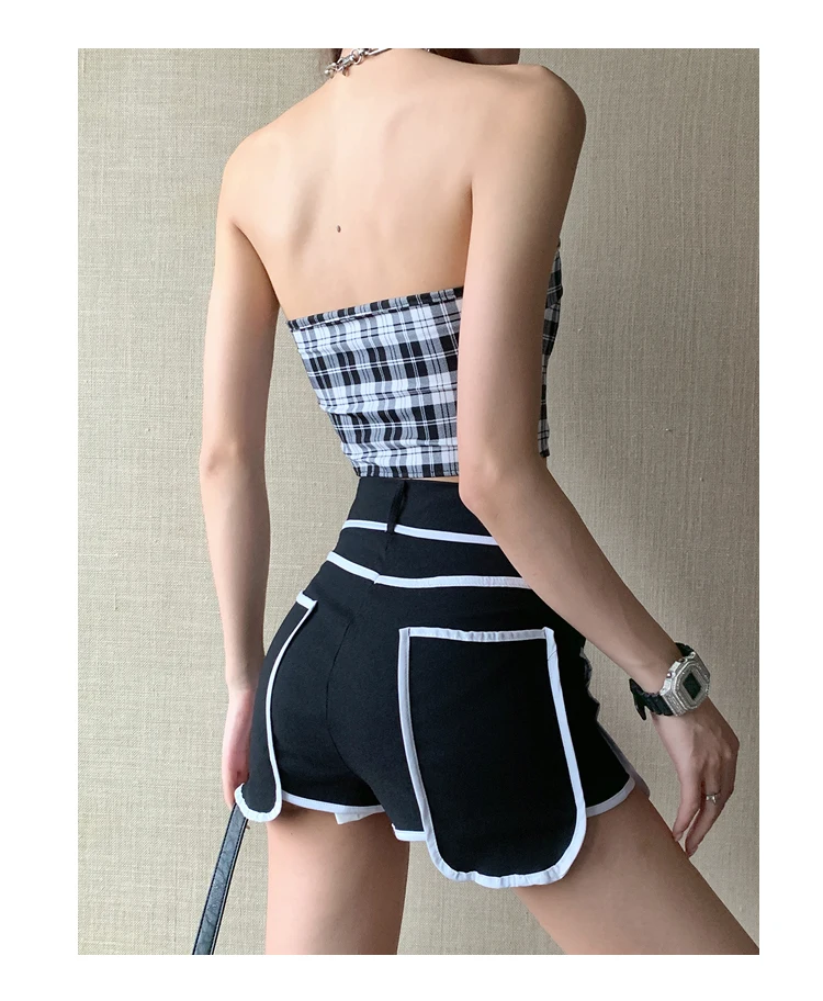 ハイウエストデニムショートパンツ 2025夏新作 配色インス 薄手 ゆったり Aライン ホットパンツ レディース