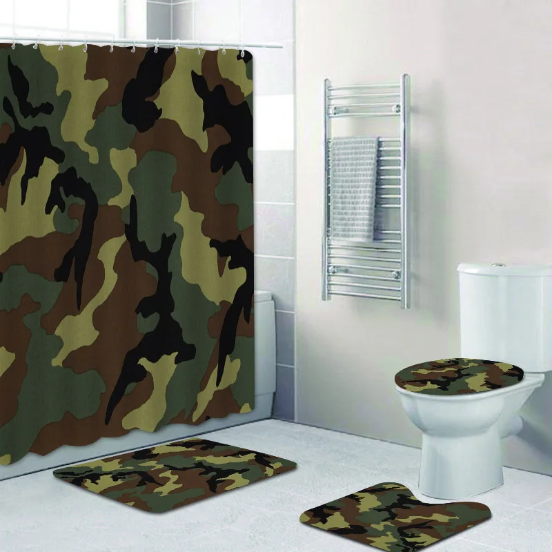 Imagem -04 - Clássico Exército Floresta Camuflagem Camo Cortina de Chuveiro Conjunto Cortina do Banheiro Tapete de Banho para Banheiro Decoração para Casa Presentes