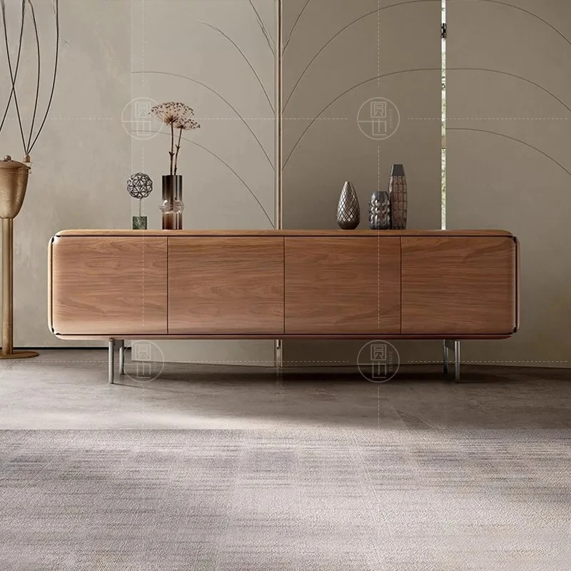 B  minimalist solid wood TV cabinet  black walnut living room audio-visual floor cabinet