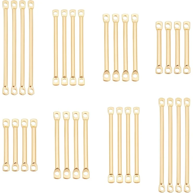 

80pcs 14K Gold Plated Earring Links Bars Connectors Brass 2-Hole Earring Strip Stick Golden Bar Jewelry Connector for DIY