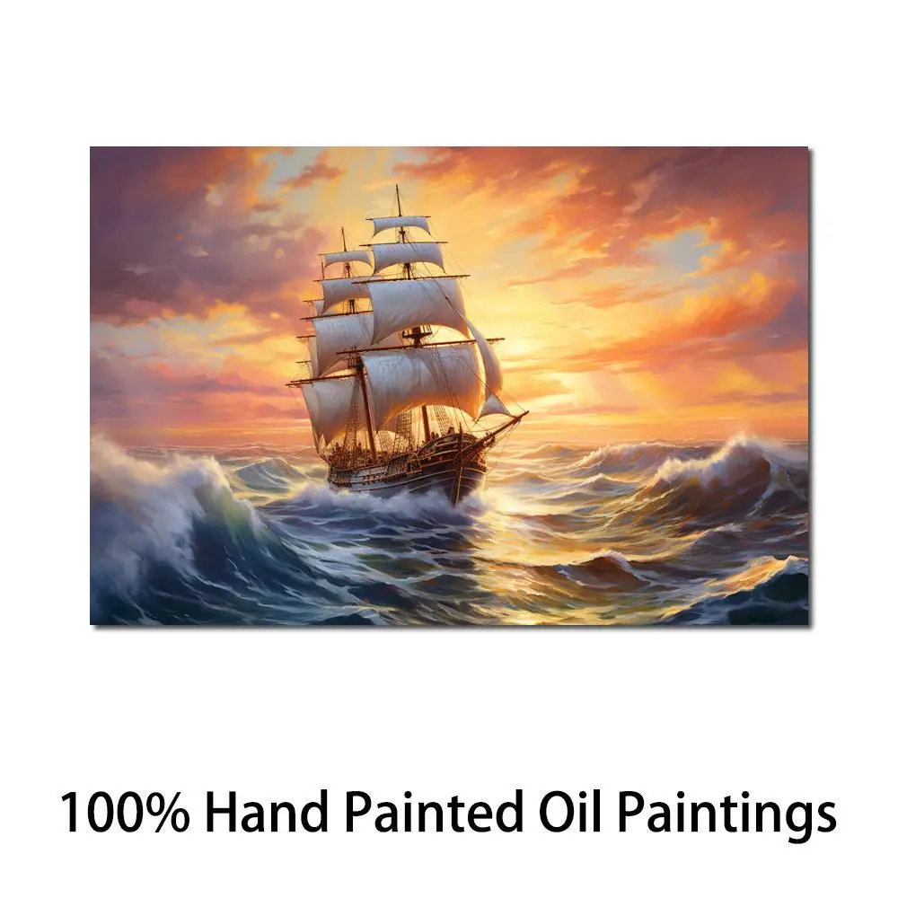 Seascape Contemporary Canvas Art Hand Painted Oil Painting Sailing Ship Artwork Modern Living Room Dining Room Decor Large Gift