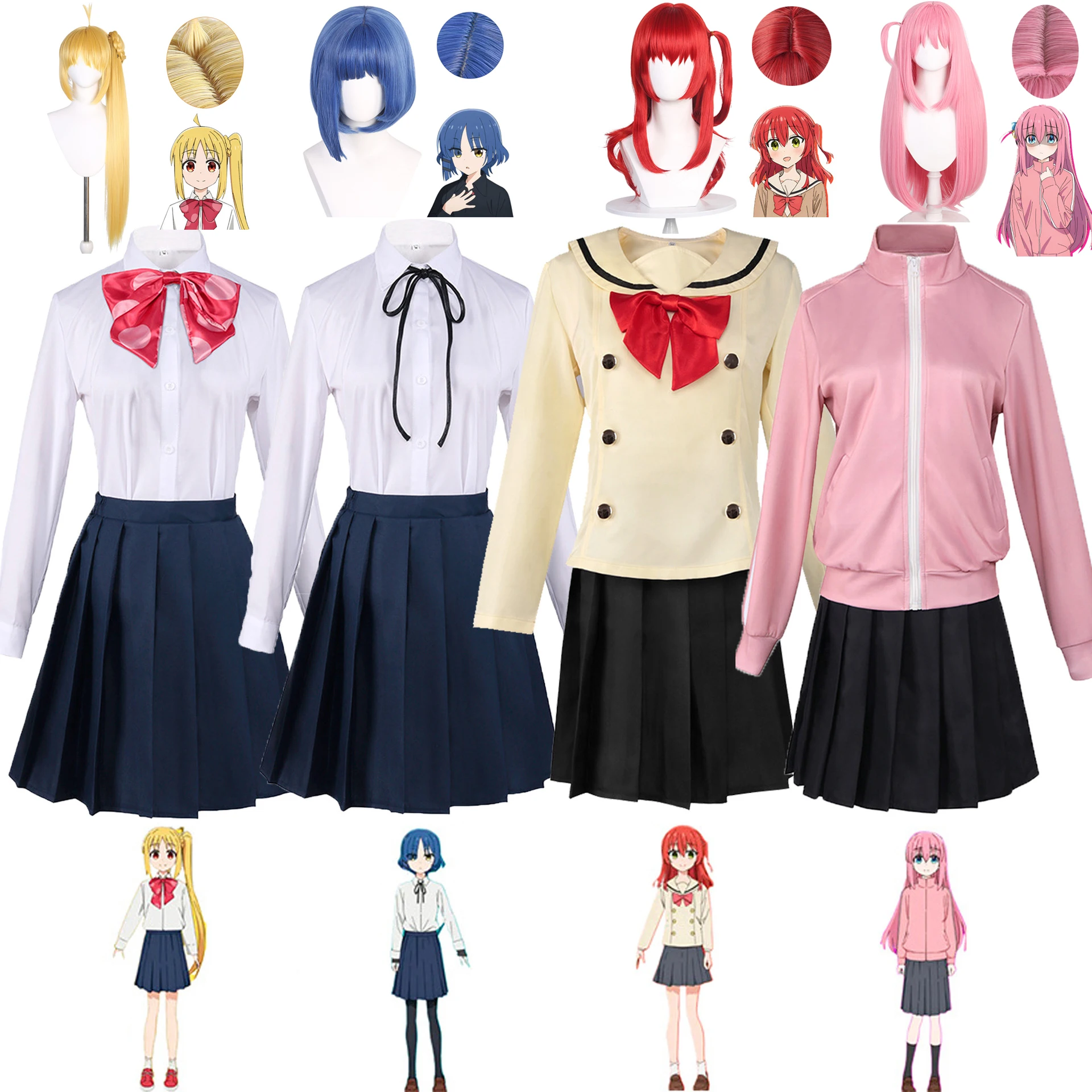 

Yamada Ryo Kita Ikuyo Ijichi Nijika Gotoh Hitori Cosplay Costume Wig Anime BOCCHI THE ROCK! Carnival School JK Uniform Halloween