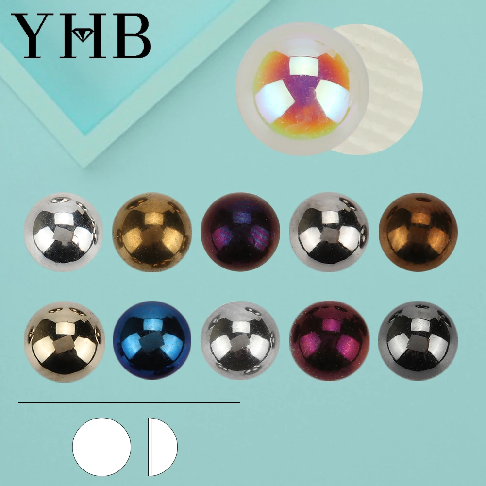 YHB High Quality Glitter Hotfix Fixie Half Round Crystal Flatback Rhinestones Decorative Pearl Beads For Crafts DIY Nail Art