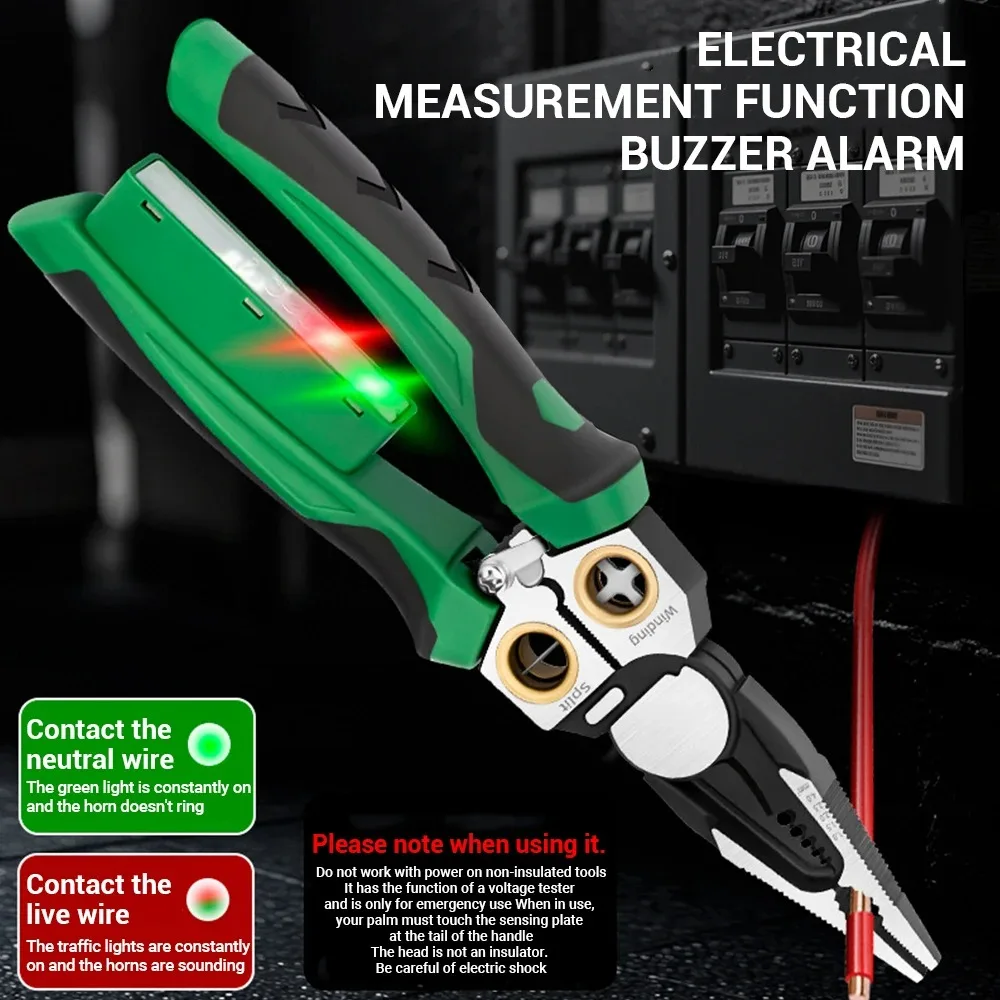 Cable cutting and crimping tool, electrical folding pliers, multifunctional wire stripping pliers, live testing pen, foldable