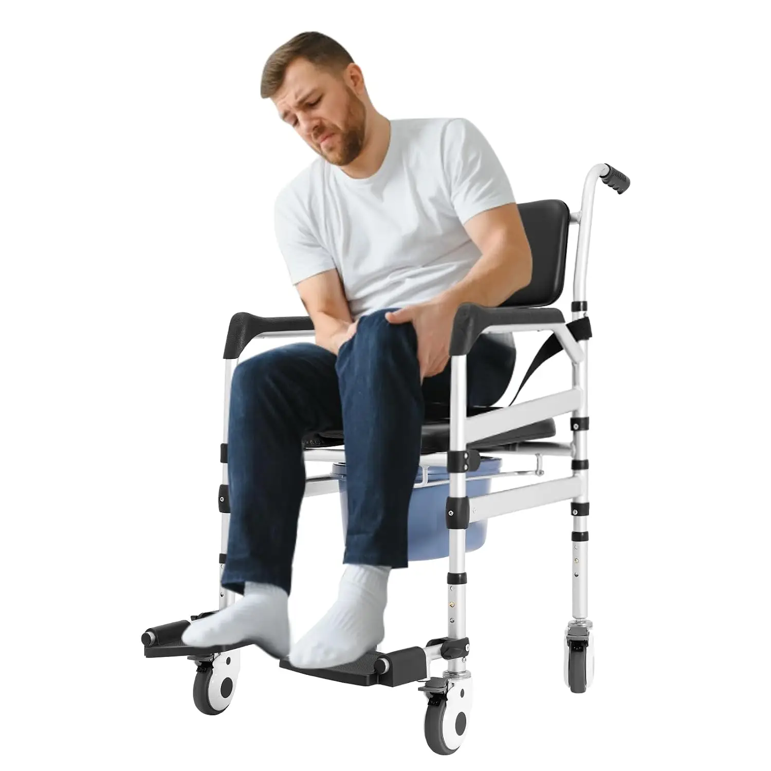 Rolling Shower Chair, Commode,Chair with Wheels, Folding Shower Chair Transport Chair,Rolling Bathroom Wheelchair for Handicap