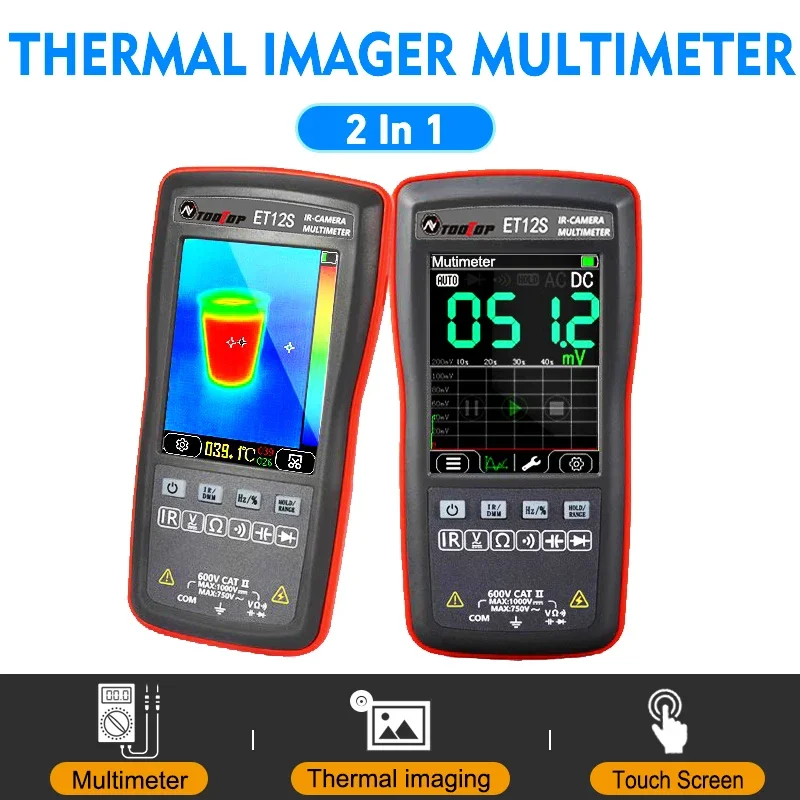 TOOLTOP Touch Thermal Imager Multimeter IR Camera Voltage Ohm on/off Diode for PCB Electronic Repair Thermal Imaging Multimeter