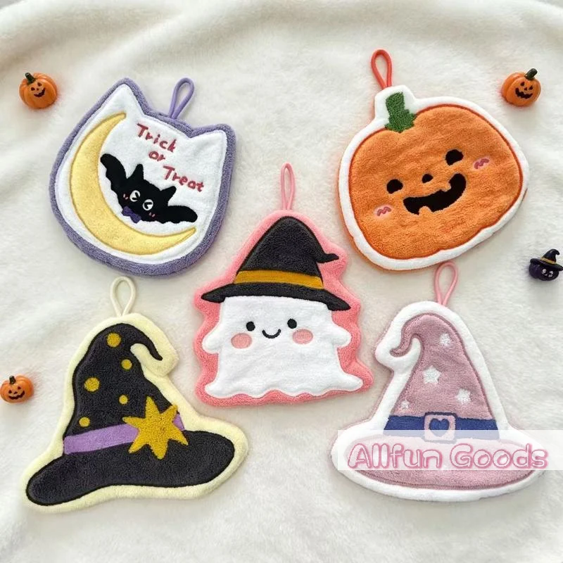 [TG835]Halloween Themed Quick Dry Hand Towel Cute Ghost Witch Hat Pumpkin Design Hanging Towel For Home Kitchen Washroom Decor