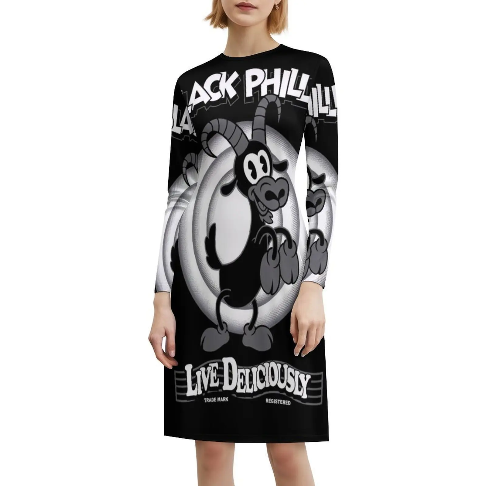 أسود فيليب خمر الكرتون الساحرة القوطي غامض الحية الأزهار سموك فستان للنساء الربيع الصيف فستان كاجوال للحزب الأسود #6