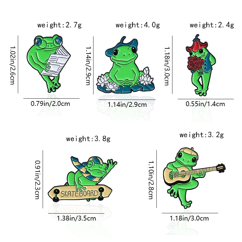 Cute frog reading newspaper, playing piano, skateboarding, pot, jewelry, brooch, personalized clothes, backpack, decoration pin,