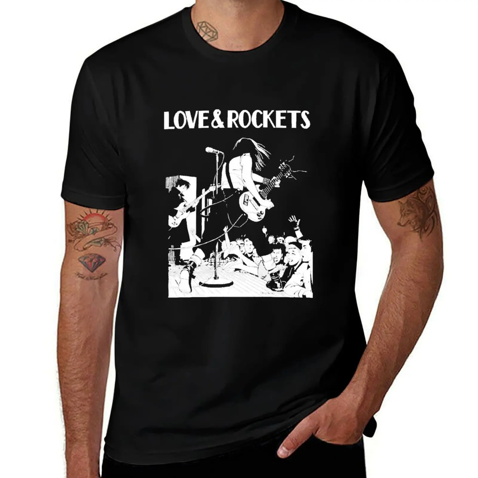 

Любовь в концерте. Футболка Love and Rockets, мужские футболки с рисунком машин, мужские футболки, хлопковая футболка