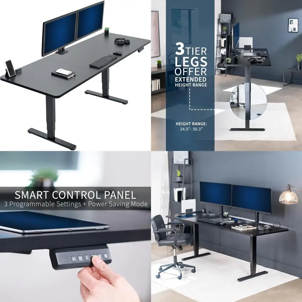 

Стол с двумя двигателями, 83 x 30 дюймов, регулировка высоты памяти, черный верх и рамка