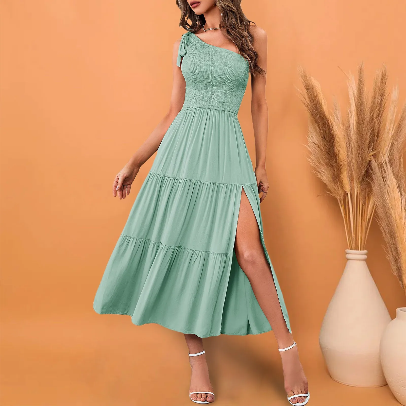 Vestido longo feminino de verão, boho chique, sem mangas, cor sólida, saia de praia, roupa de festa, casual, vestidos soltos, vestido de férias, 2024