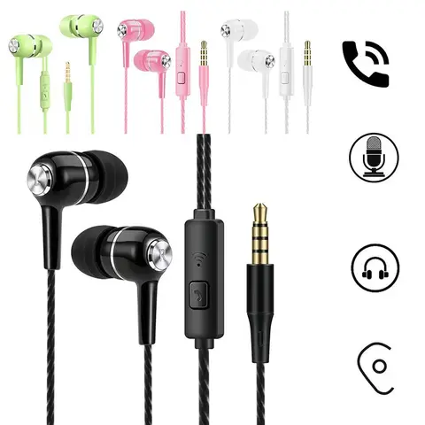 3.5mm 유선 이어폰 이어폰 형 헤드셋 HIFI 중저음 이어 버드 모니터 스포츠 헤드셋 마이크가있는 스테레오 음악 게임용 헤드폰
