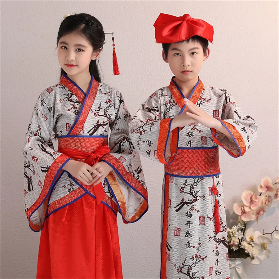 Chinese Hanfu Traditional Crane Embroider Kids Clothes Set Children Tang Suit Girls Party Dress Boys Kung Fu Tops Skirts Pantse