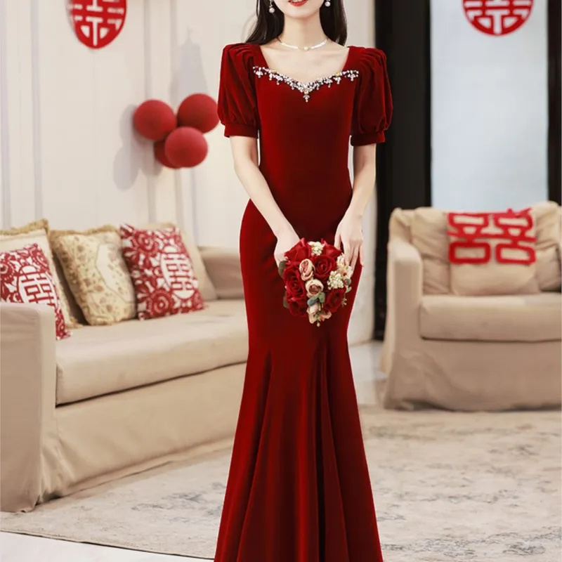 Fishtail toast dress new slim-fit long high-end red female