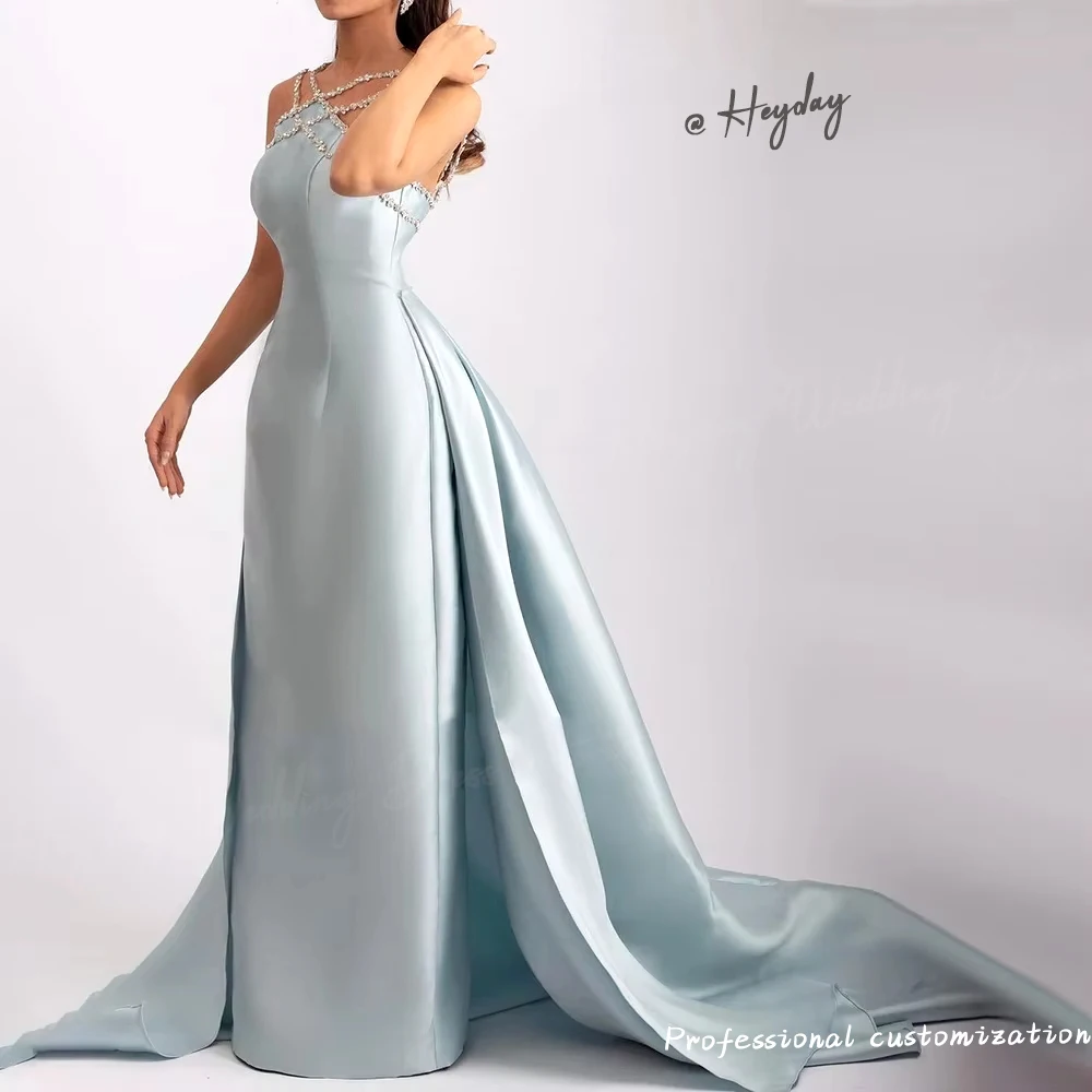 Heyday Halter Beads Luxury Party Dresses Straight Floor-Length elegant Satin Formal Saudi evening gala dress for women 2024