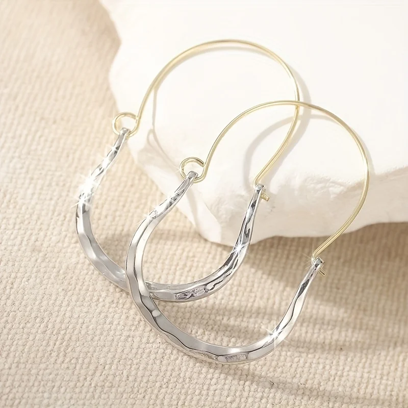 Large Minimalist Copper Hoops, Hammered Silvery Earrings, Two Tone Hoops, Siren Jewels, Gifts for Her