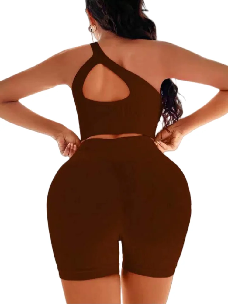 Three-color optional threaded sports yoga two-piece set, seamless hollow beautiful back + high waist three-point shorts set, hig