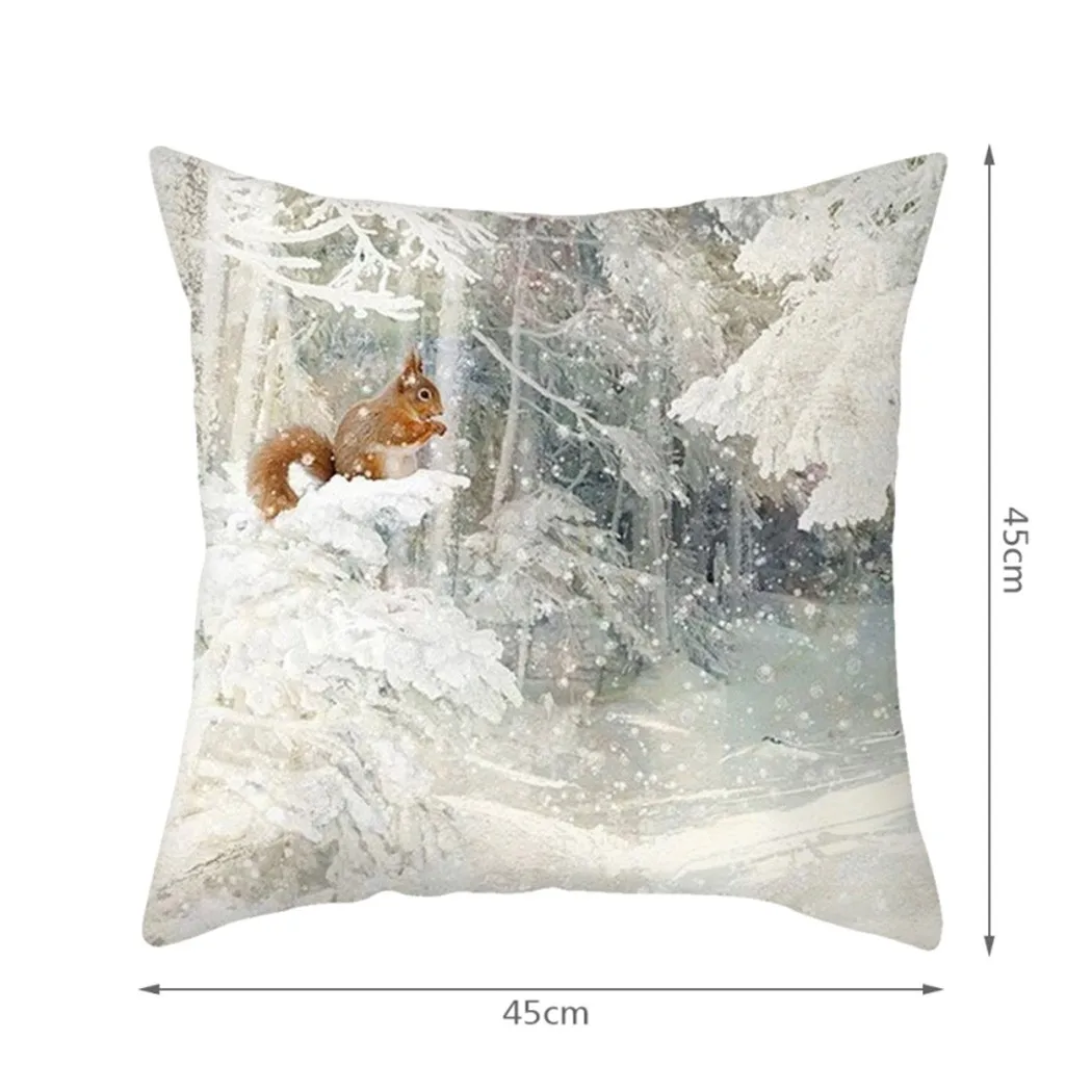 

1pc Elk And Rabbit Cushion Cover Single-sided Printed Square Pillowcase Household Supplies Christmas Decor Home Decor 45cmx45cm