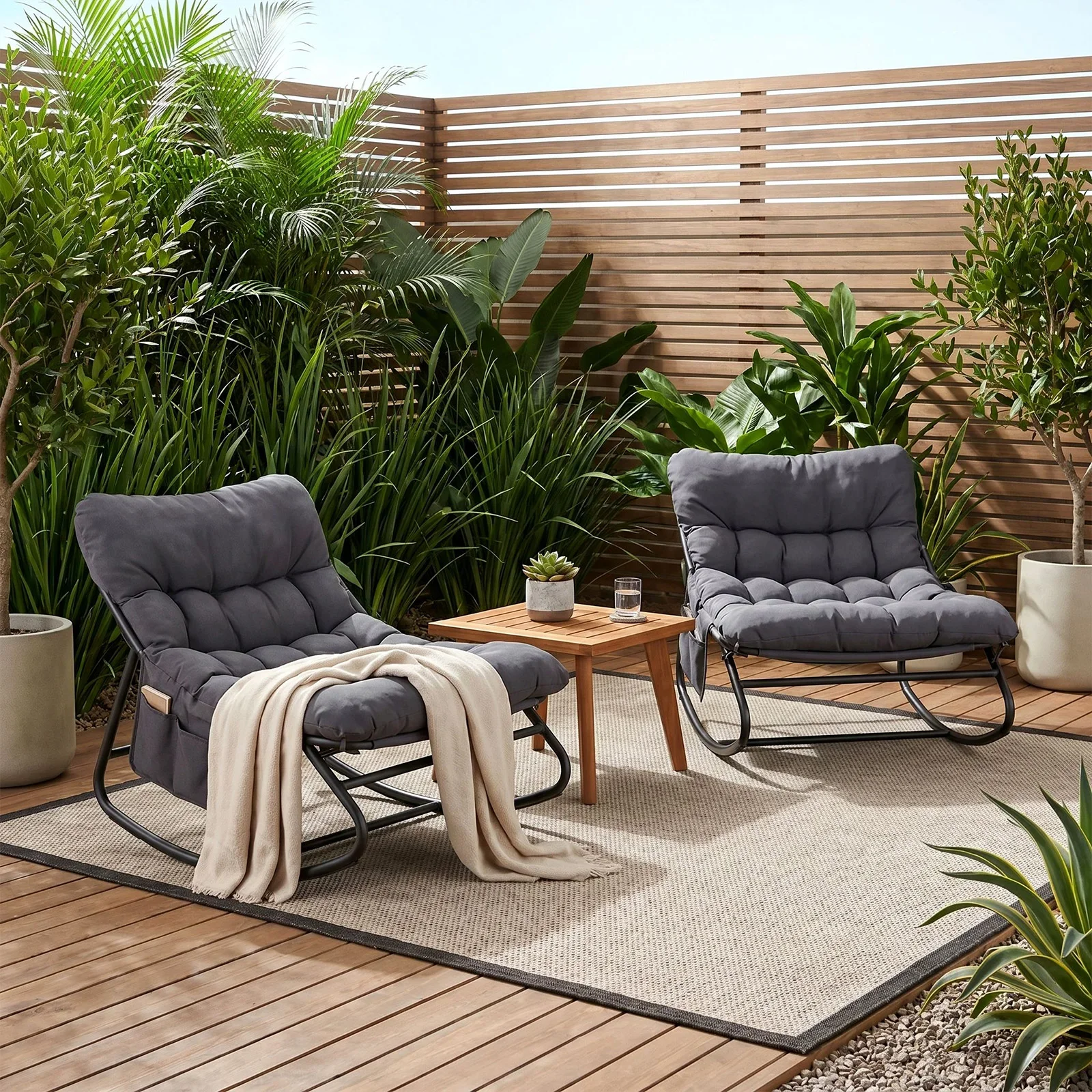 Oversized Egg Rocking Chair for Indoor/Outdoor – All-Weather Wicker Rattan Lounge Chair with Cushion, Patio Rocker for Porch