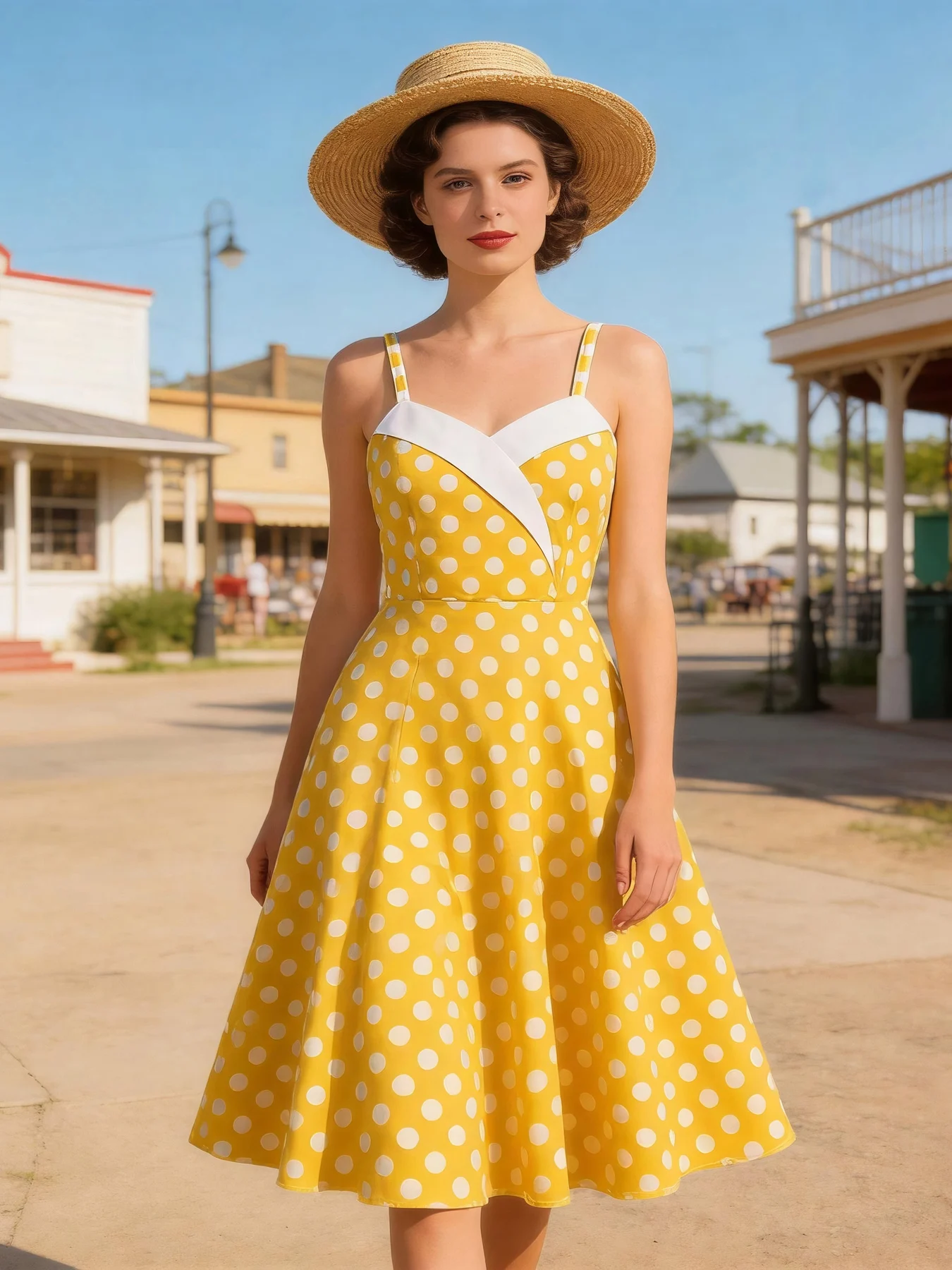 Tonval Spaghetti Strap Polka Dot Summer Cotton Dresses Birthday Women Backless Vintage Fit and Flare Dress