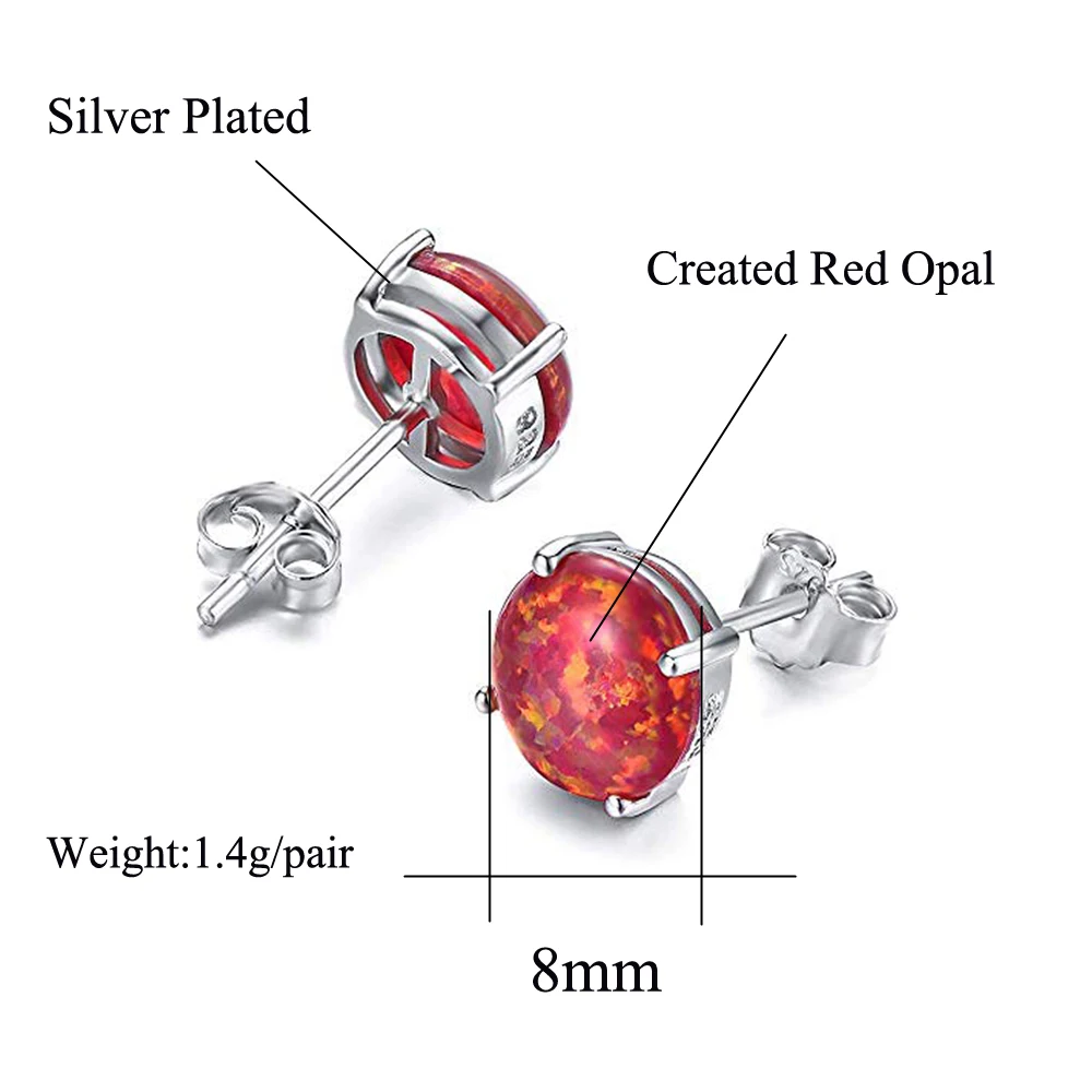 CiNily Created Red Fire Opal 8mm Silver Plated Earrings Wholesale Hot Sell for Women Jewelry Stud Earrings 8mm OH1885