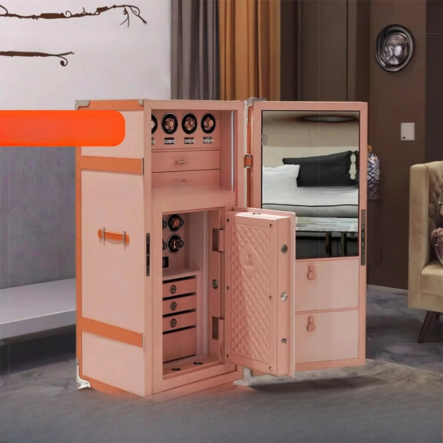 Leather safe, villa home jewelry cabinet, light luxury high-end mechanical lock, anti-theft lock