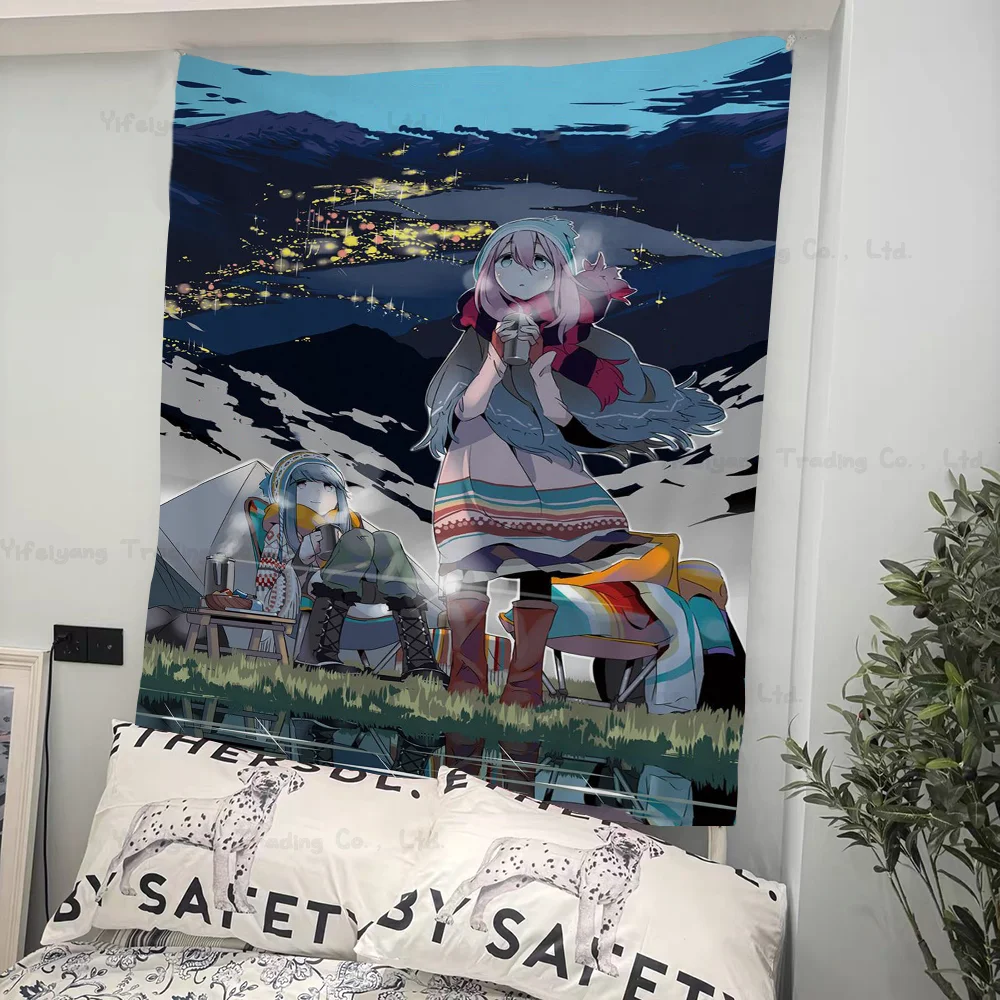 

Cute Anime Movie Yuru Camp Printed Large Wall Tapestry Cheap Hippie Wall Hanging Bohemian Wall Tapestries Mandala Home Decor