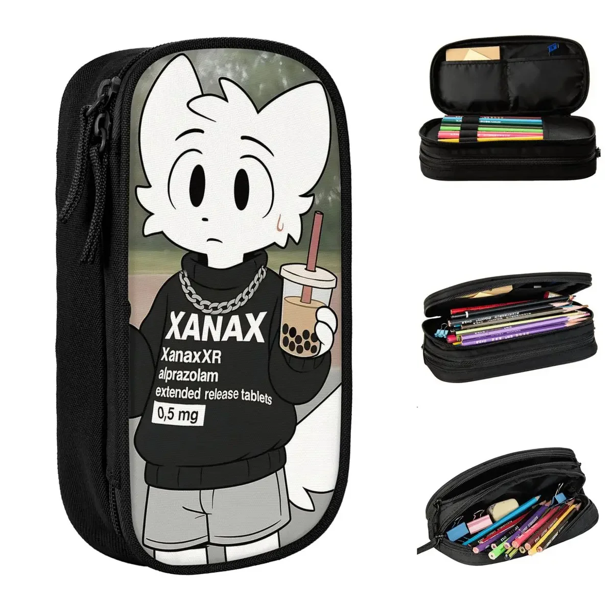 Bubble Milk Tea Boykisser Silly Cat Pencil Case Furry Pen Holder Bag Girl Boy Large Storage Students School Cosmetic Pencilcases