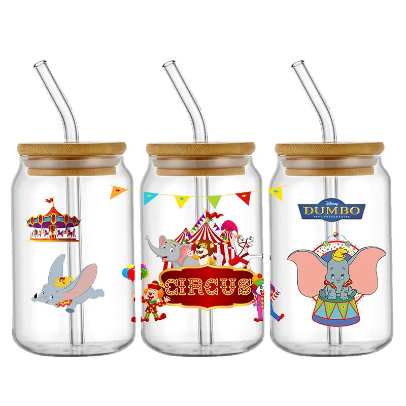 Imagem -05 - Disney-dumbo e Dumbo Impermeável Transferências Decalques Adesivos de Envoltório de Moda Etiqueta de Transferência uv Dtf Copo de Vidro 16oz