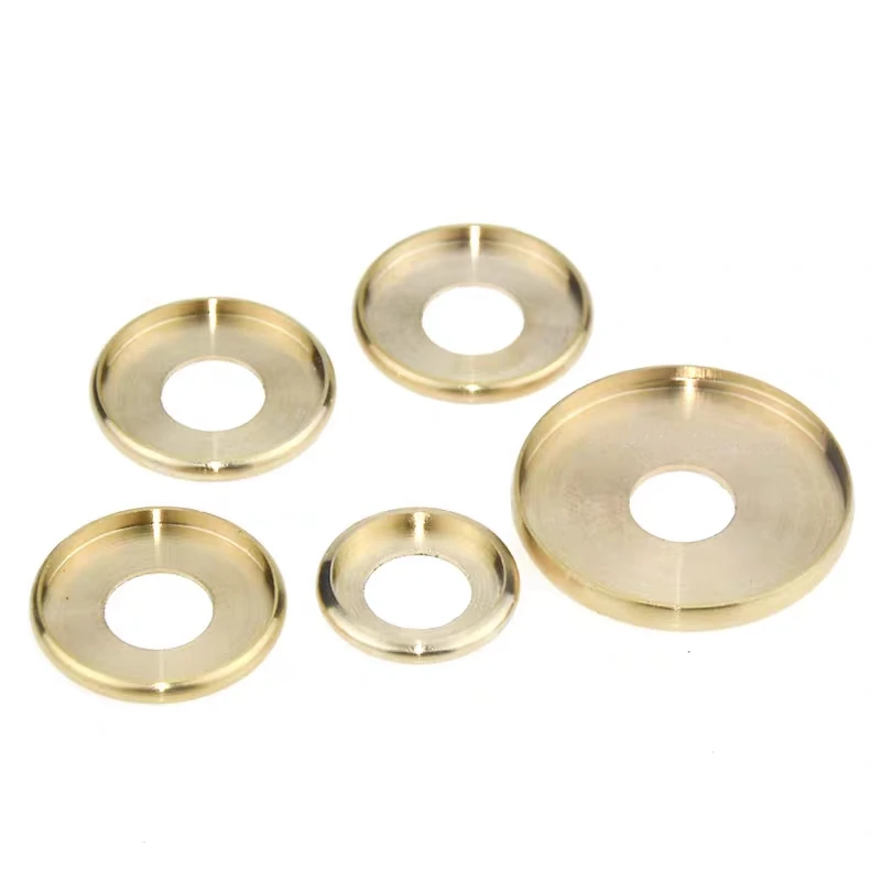 2pcs/lot Brass Vintage Ceramic Lamp Hardware: Flat Pipe Cover & Rolled Edge Round Cap with Centered Hole Opening