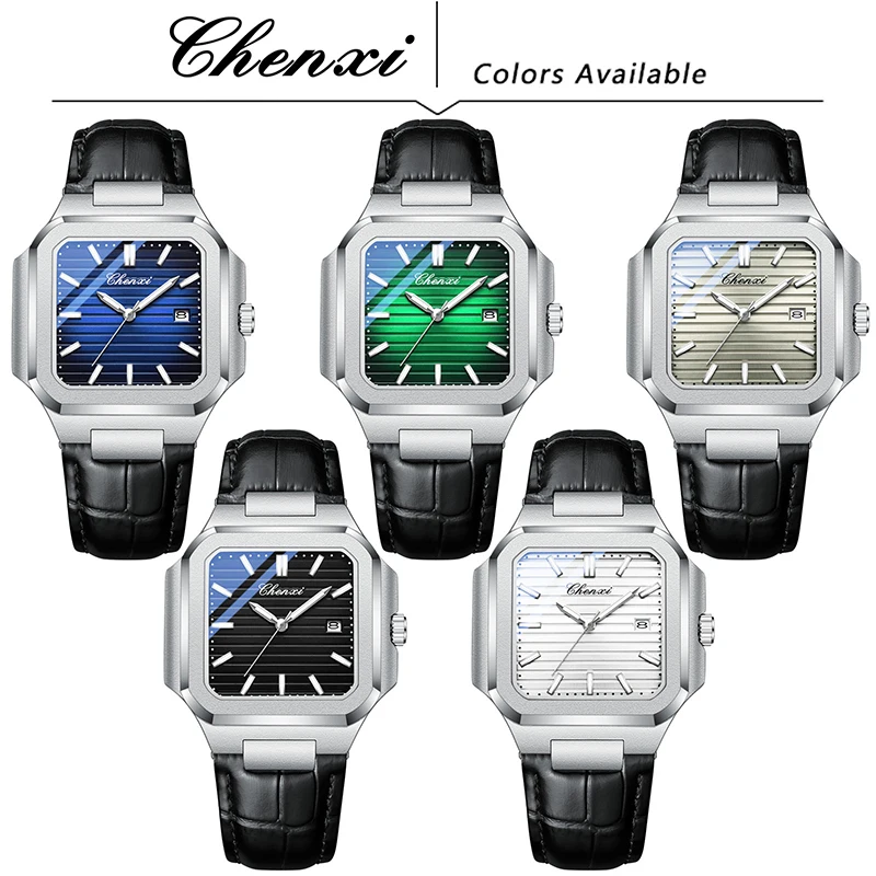 Mode élégant homme montre lumineux carré grand cadran montre-bracelet pour homme horloge étanche bracelet en cuir noir hommes montres